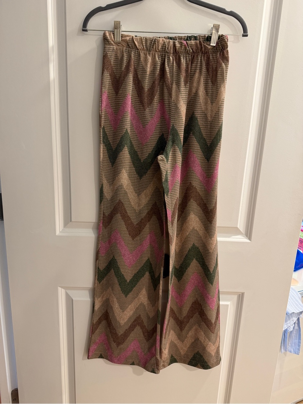 Chevron Wide-Leg Knit Pants in Pink, Green & Brown